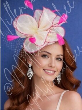 Kentucky Derby Oaks Cream and Pink Fascinator Feathers + Netting
